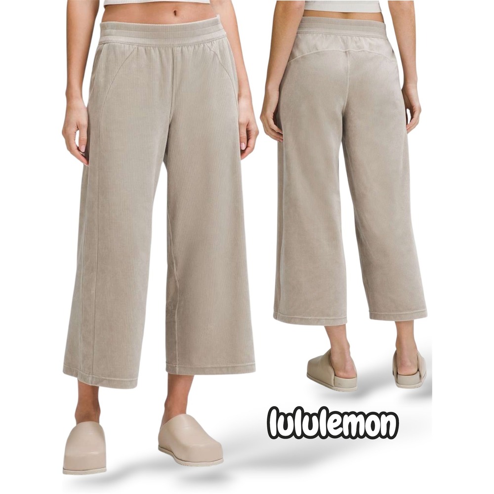 Lululemon Corduroy Wide Leg Pants Grey Beige High Rise Ribbed Trousers Size 4 - Picture 3 of 14